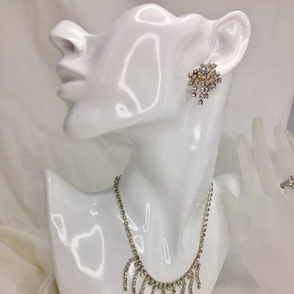 Vintage Rhinestone/Crystal Earrings, Necklace & Ring Set - Picture 4 of 10